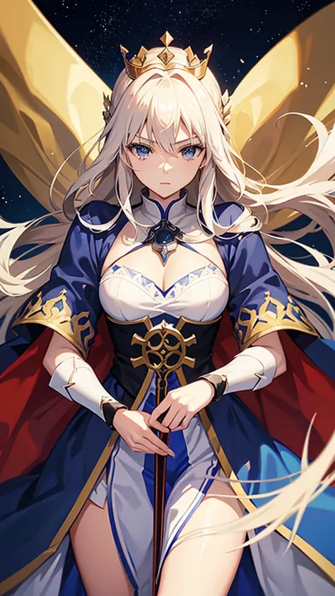 1 beautiful woman with crown holding sword, anime inspired by Li Chevalier, pixiv, fantasy art, artoria pendragon, fate grand order, fate/stay night, holding sword, anime style like fate/stay night, epic light novel cover, female protagonist, detailed anim...