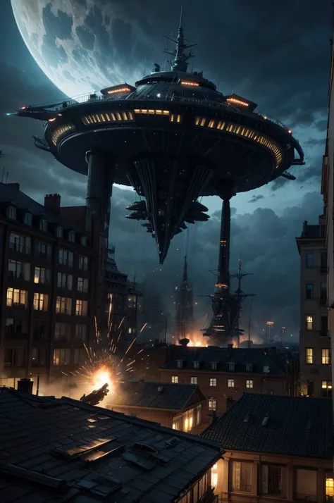 Alien ships, attacking a city 