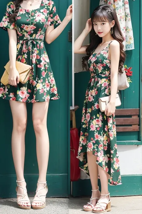 Floral Dress：Floral patterns are the choice for summer，They can bring a fresh and natural feeling。选择一件带有鲜艳色彩的Floral Dress，Pair it with a pair of simple sandals，Create an easy summer look。