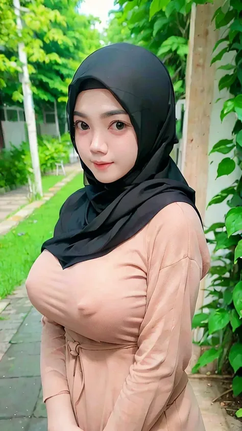 a woman with big breasts, curvy body, white skin, wearing hijab, in a bedroom, (nude) (best quality,4k,8k,highres,masterpiece:1.2),ultra-detailed,(realistic,photorealistic,photo-realistic:1.37),HDR,UHD,studio lighting,ultra-fine painting,sharp focus,physic...