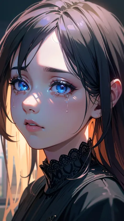 a young boy standing in front of a crying girl, beautiful detailed eyes, beautiful detailed lips, extremely detailed eyes and face, long eyelashes, cinematic lighting, dramatic atmosphere, (best quality,4k,8k,highres,masterpiece:1.2),ultra-detailed,(realis...