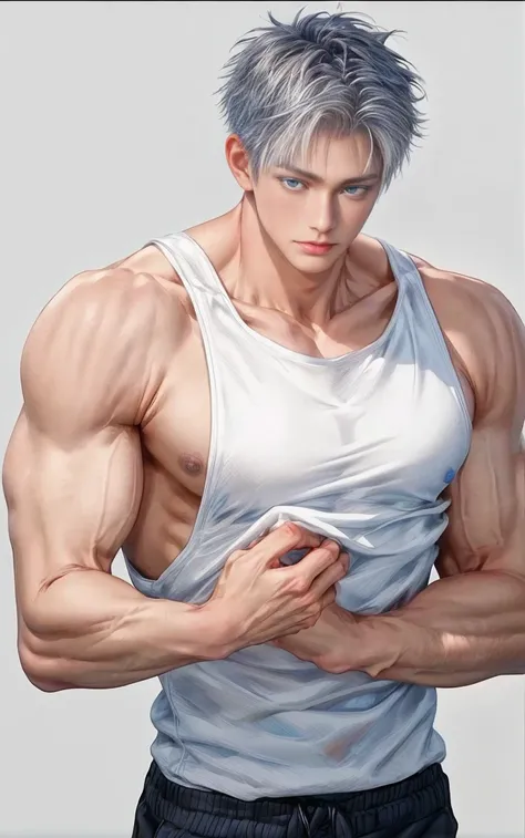 1boy, adult, handsome, perfect face, detailed eyes and face, clean shaved, muscular, capturing a rural atmosphere, dynamic lighting, unreal engine 5, hd picture, satoru gojo, white hair, short hair ,hair between eyes ,blue eyes