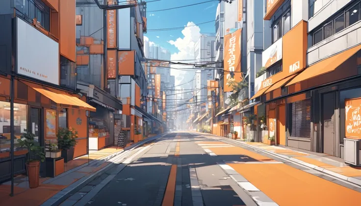 Urban streets，Decorated in bright orange，Good-looking design，No mans scene，daytime