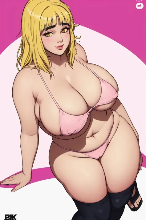 A beautiful and sexy bbw woman and such a tender face pink cheek and yellow hair and yellow eyes and a more bbw body 800D big XXL breasts and bigger curve with thick sexy legs . Normal body 4k ultra sexy 👙