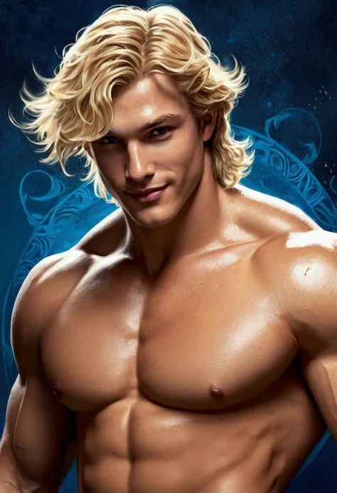 very big pecs, huge pecs, wet chest, chiseled body, very lean body, smiling, posing sexy, Portrait of an elegant beautifull mighty God boy, 12 year old, unleashing all his powers, digital painting in the style of Robert Liberace, dynamic action poses of st...