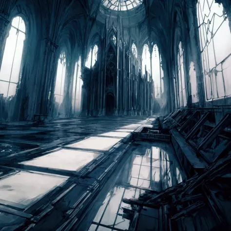 masterpiece, anime style, sharp, no people, perfect landscape, space, last world, ruins, bright, colorful, dark, creepy, atmospheric