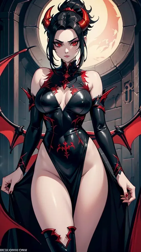 A very beautiful 20-year-old female infernal vampire, with infernal black hair with infernal red eyes, pale white skin with infernal tattoos, wearing short black and red infernal clothes.
Quality: Ultra HD, 8k, UHD, 1.5, HDR, Detailed Lighting
STYLE: Sexy ...