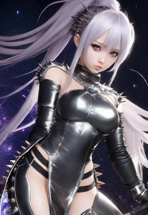 Super hero anime girl with spikey metal hair and gauntlets