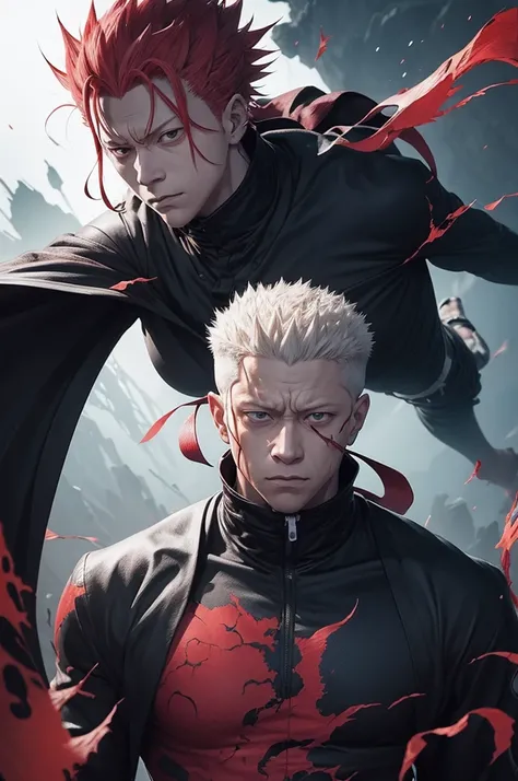 Show me an illustration of the Jujutsu kaisen manga of gojo versus sukuna expanding domains, epic image