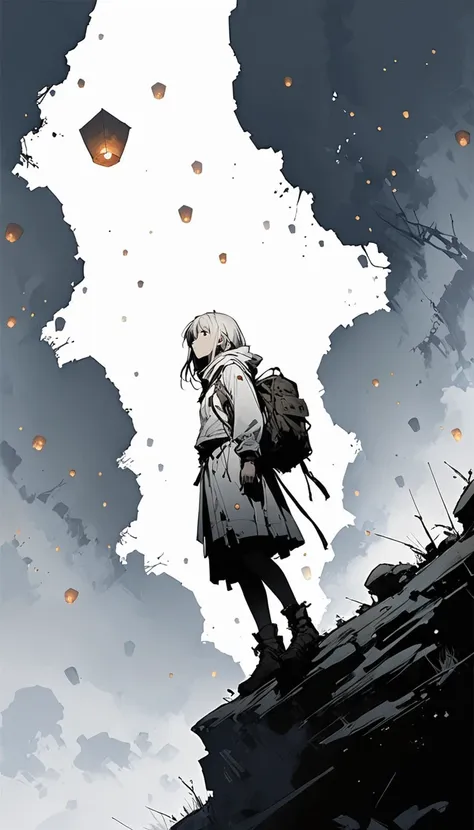 (ashley wood (ashley wood) style of:1.1), 
girl on the cliff 1,spread your knees apart，bring your feet together,?,large areas of...