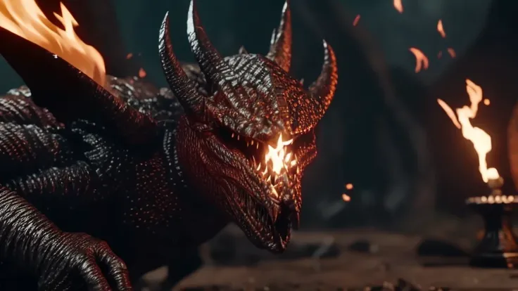 close-up of creature being trapped and killed rpg style game 4k cinemact flame trailer film