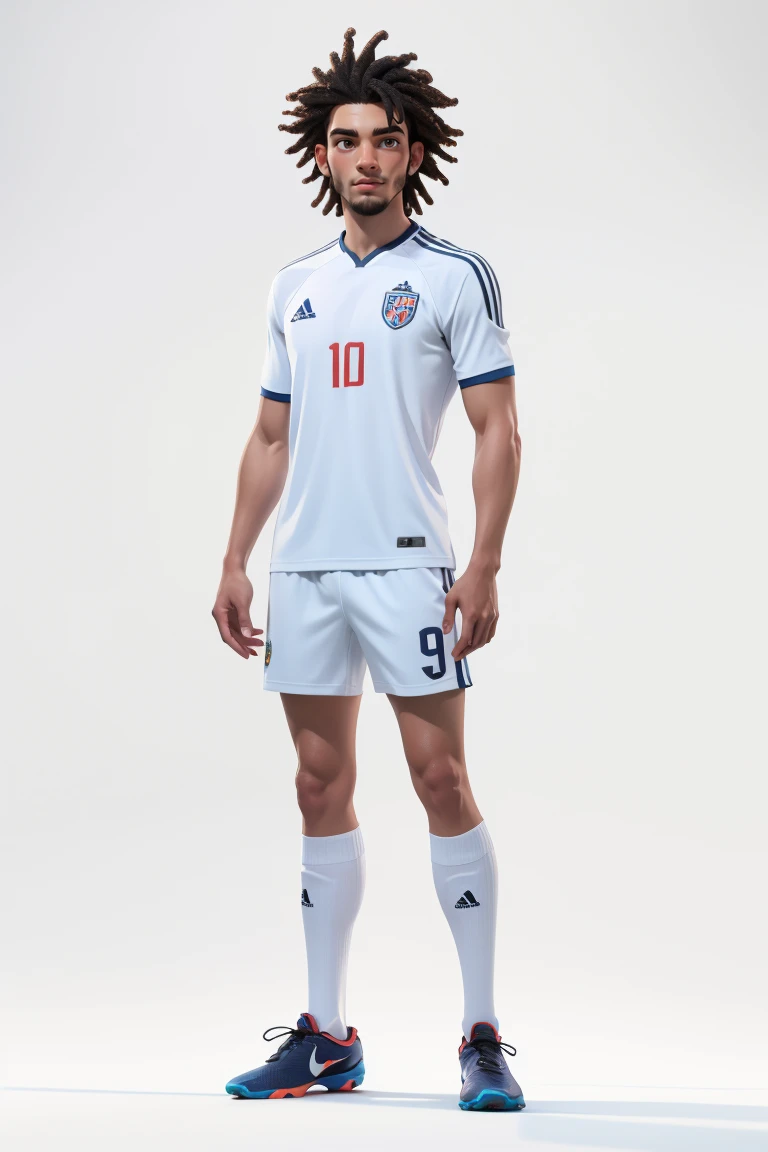 RAW photo,8k uhd,masterpiece, (photorealistic:1.4), best quality, beautiful lighting, 3D Art, C4D, OC render, Douglas Luiz, (full body:1.5),a man, professional soccer player, sports shorts, soccer socks, soccer shoes, soccer ball, man model standing pose, ...