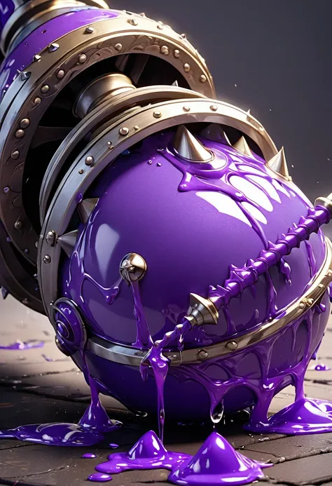 masterpiece, 8k, best quality, highly detailed, a purple steel spiked flail dripping with poison 