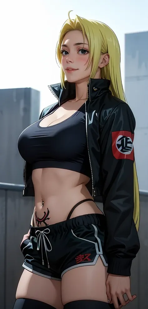 yuki tsukumo from jujutsu kaisen, long hair, blonde hair, front view detailed body, long belly, big , tight body , large breast,...