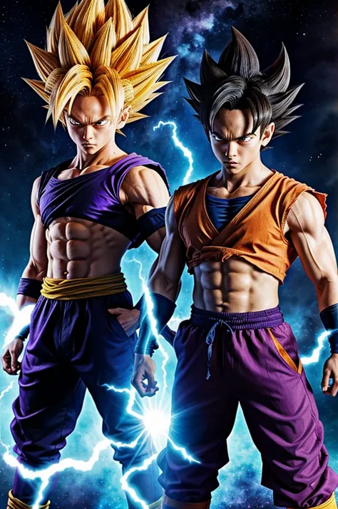 Goku super sayajyn blue and Beerus the god of destruction 