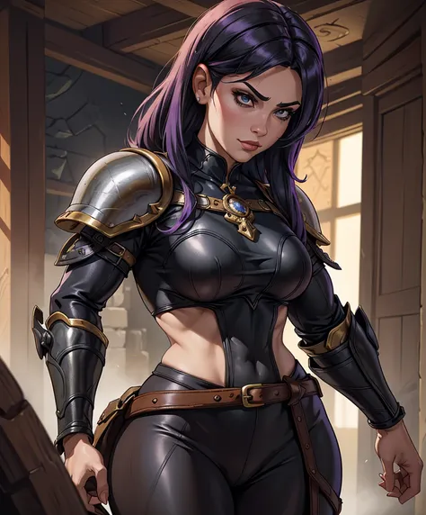 score_9, score_8_up, score_8,  (((Single character image.))) (((1girl))) (((Solo))) (((Dressed in medieval fantasy attire.)))   (((She wears medieval fantasy attire.))) 18 years old. 18yoThis is a fantasy character portrait. Design a dangerous and sleek fe...