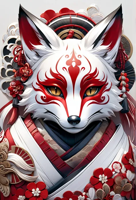 masterpiece, 8k, best quality, highly detailed, a traditional white & red japanese fox mask that makes the wearer see spirits