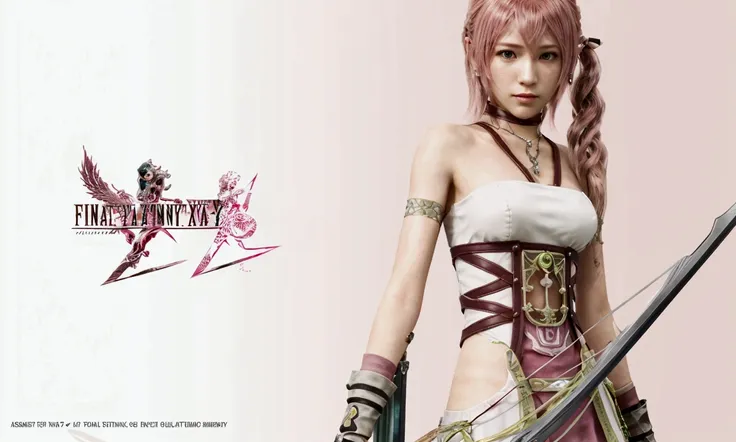 a close up of a woman with a bow and a bow, from final fantasy xiii, final fantasy character, from final fantasy, final fantasy ...