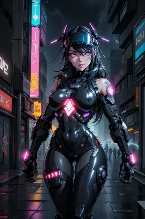 (best quality, masterpieces, high-res), cyberpunk, vulgar:1.2, futuristic cityscape, neon lights, technologically advanced metropolis, towering skyscrapers, dark alleyways, graffiti-covered walls, hovercars, holographic advertisements, augmented reality, h...