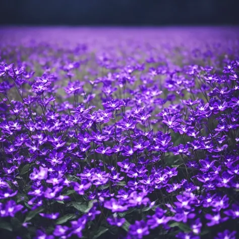 purple flowers in the dark, a macro photograph inspired by Elsa Bleda, tumblr, romanticism, dark purple blue tones, blue and purple, vibrant but dreary blue, purple and blue, dark flowers, blue and violet, night sky full of flowers, blue flowers, moody bea...