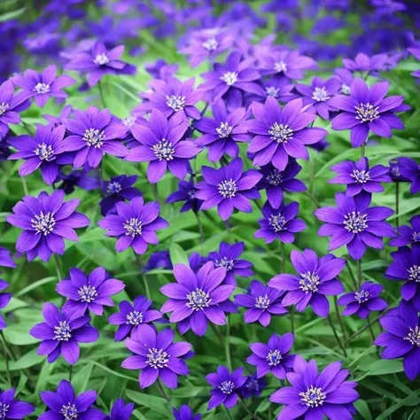 purple flowers in the dark, dark purple blue tones, blue and purple, vibrant but dreary blue, purple and blue, dark flowers, blue and violet, night sky full of flowers, blue flowers, moody beautiful colors, blue flowers bloomed all over, blue and purple pl...