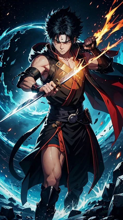 Create the most stunning and highly detailed image of a fictional anime/manga character with high-quality martial arts in manhwa style. The character should embody the personality of Musashi Miyamoto from "Vagabond" and have the appearance of Shiryu from "...