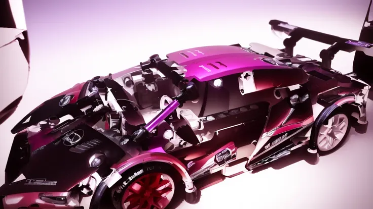 there is a toy car that is purple and has red wheels, taken with sony alpha 9, intricate detailed racing car, detailed wide plan, highly detailed toy, vista frontal superior lateral, cinematic front shot, shot close to the body, full sheet front view, eva ...