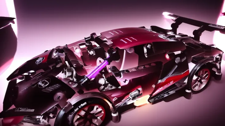 there is a toy car that is purple and has red wheels, taken with sony alpha 9, intricate detailed racing car, detailed wide plan, highly detailed toy, vista frontal superior lateral, cinematic front shot, shot close to the body, full sheet front view, eva ...