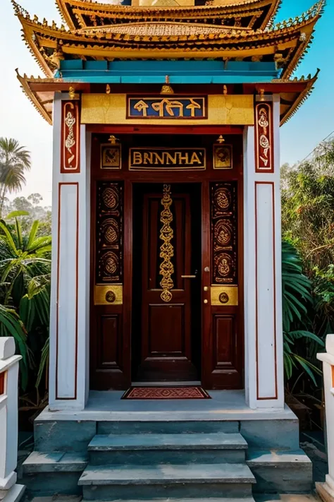 Generate an image of temple with the name board of Brindha in it