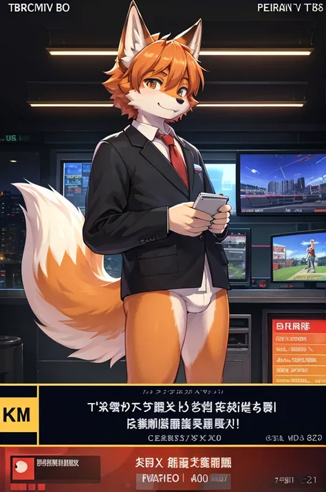 fox boy,Television anchor,8k resolution,high resolution,最high resolution,News-like caption,Broadcasting station logo,Casual wear,Display the emergency alert message below,Like I was in a hurry.