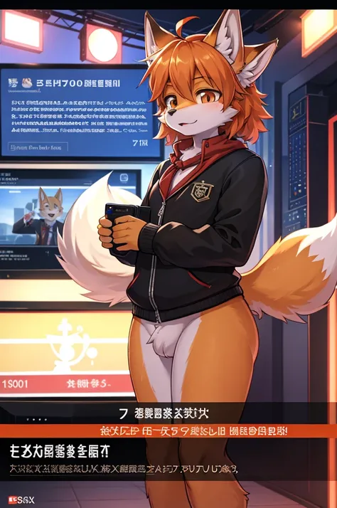 fox boy,Television anchor,8k resolution,high resolution,最high resolution,News-like caption,Broadcasting station logo,Casual wear,Display the emergency alert message below,Like I was in a hurry.