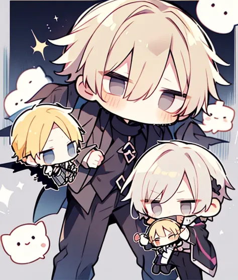 chibi 2boys pastel colors gradient flat chest yaoi gay boys love gothic rose blonde silver hair gray eyes black eyes aesthetic angry