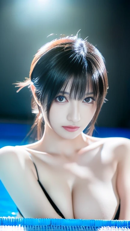 25 year old married woman，Perfectly crafted eyes，Smooth and shiny hair、3D image、Crystal clear white skin，The bust is very large、Full body image、Poolside background、High resolution、high resolution、Completely naked、high resolution写真、Doing erotic poses、Poses ...