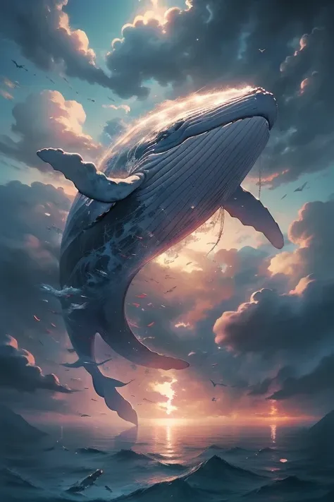 giant flying whale in the sky, realistic fantasy photography, fantasy photography, matte painting ”, matte painting”, breathtaki...