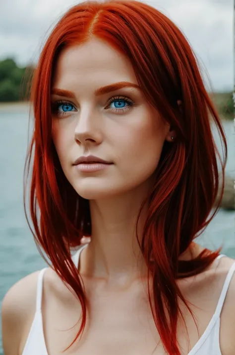 Woman red hair blue eyes
