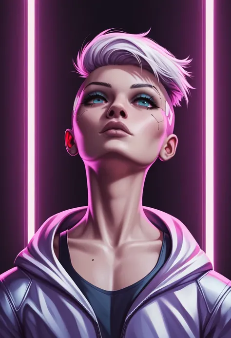 masterpiece, Highest quality, Very detailed, 8k, Realistic, One Girl, alone, Tomboy, Very detailed face, (head shot:1.5), Cyberpunk neon lit futuristic city、Neon lights illuminate the scene, at night, Cyberpunk art, 32K, Ultra HD, Unreal Engine Rendering,(...