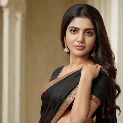 samantha ruth prabhu,saree, bikini blouse,((cleavage)), shaggy hair style