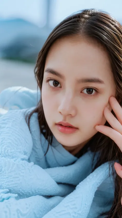 (((Highest qualityで、Very detailedな)))Ultra-high resolution close-up image of a face,length, Straight black hair frames her face,You can clearly see each and every hair、((Depicts subtle color changes depending on the amount of light hitting the subject,The ...