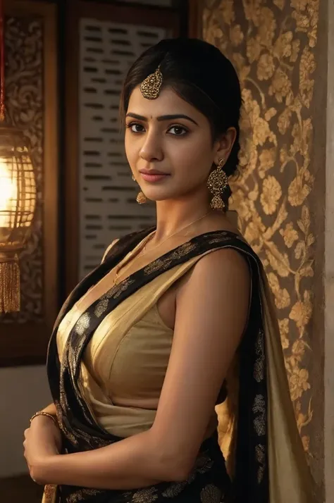 samantha ruth prabhu,saree, bikini blouse,((cleavage)), shaggy hair style