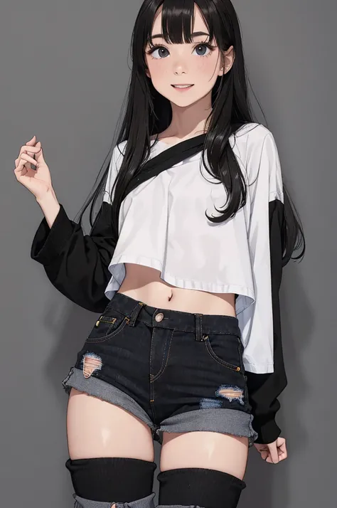 4K, masterpiece, 8K, high quality, 最high quality,10歳のLovely少等生, Very white skin, Brown long hair，A little bit，Low length，freckle，Sparse eyebrows，Straight bangs，(flat chest) ，Feminization, tilt, elegant, elegant, Lovely, Smile, Lovely, , belly button, Lift-...