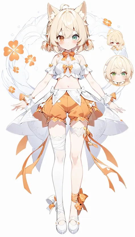 the fox girl,1girl,short hair, the hairstyle is like klee's,animal ears, bangs, bare shoulders, blonde hair, blush, bow, breasts...