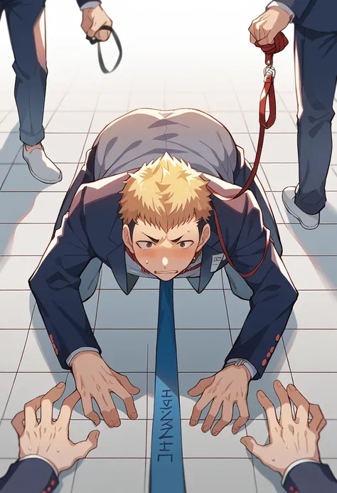 score_9, score_8_wonderful, score_7_wonderful, sauce_anime,ryuji,male focus,1 male,no pants,auction,on all fours,place your hand...