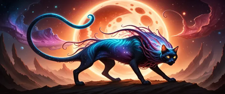 alien cat creature, extraterrestrial feline, surreal fantasy creature, abstract alien animal, organic otherworldly being, mystic...