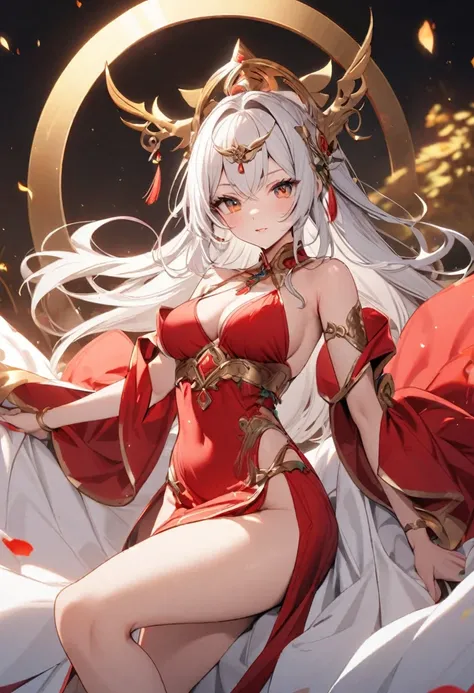  white-haired and red-dressed goddess 