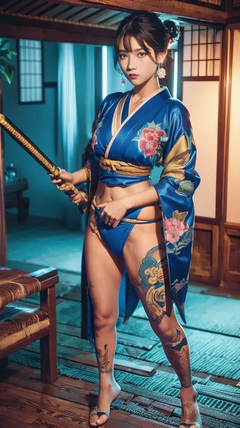 Beautiful Thai-Melanesian woman, (16 years old), Mixed Martial Arts, (Beautiful belly button, wearing cute kimono:1.3), (Muscles:1.2), Athletic feminine body, Female fitness model body, Tokyo landmark background, Masterpiece, Perfect lighting, Ultra high r...