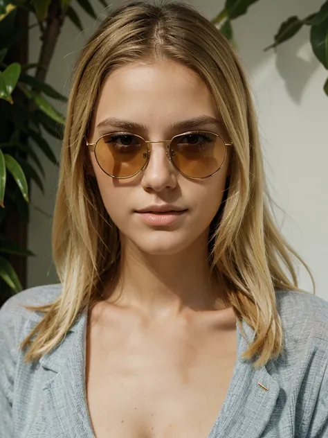 young blonde face only with a sunglasses