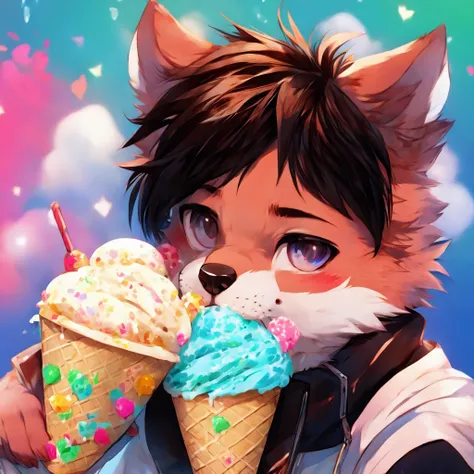 Furry boy suck ice cream 