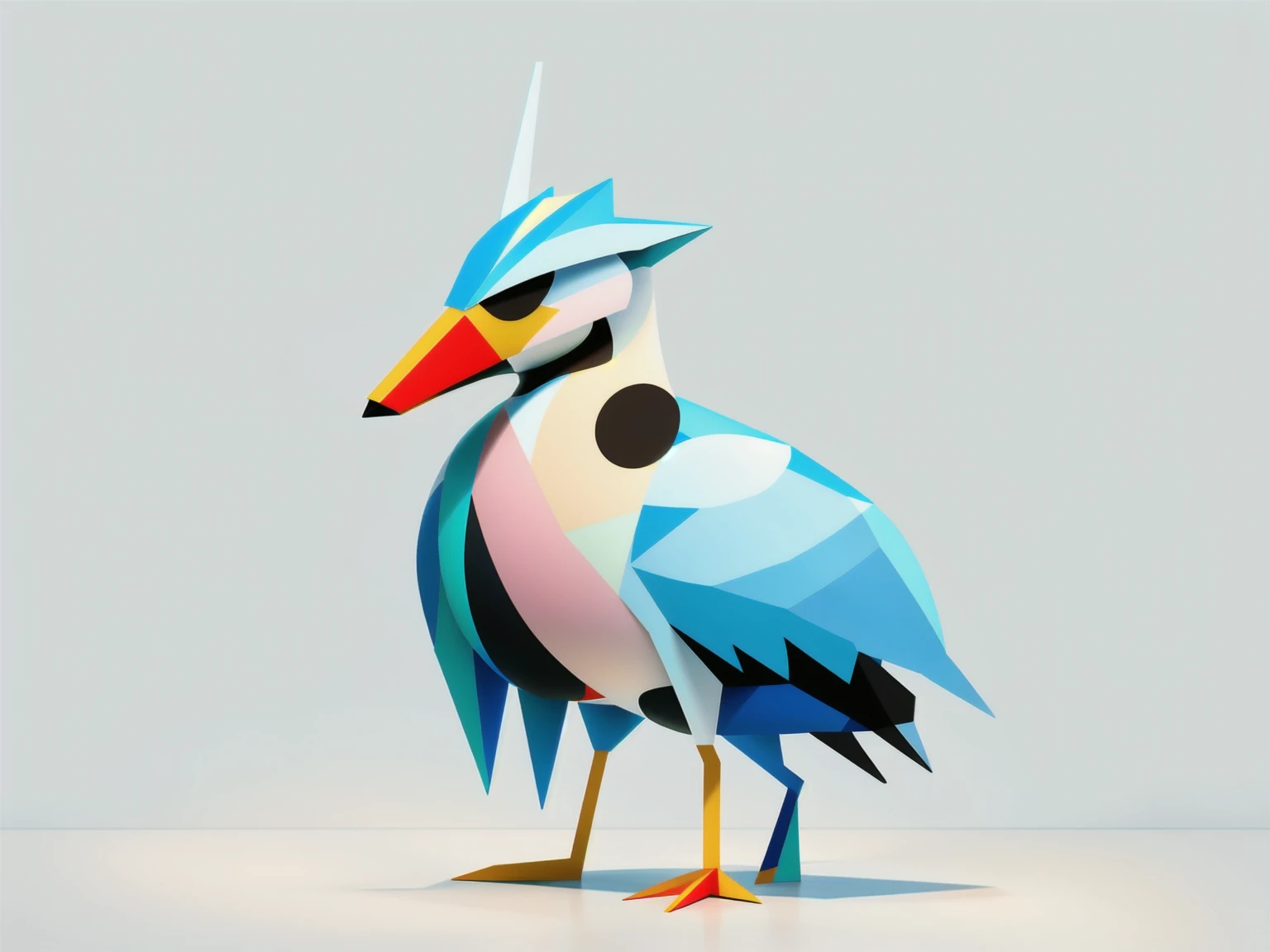 best quality,masterpiece,Very detailed,Extremely detailed, Minimalism pop art style，a surreal bird perched on a white surface, surreal bird, anthropomorphic bird, stylized 3D render, stylized 2D, highly detailed colorful low poly art, fantasy duck concept ...