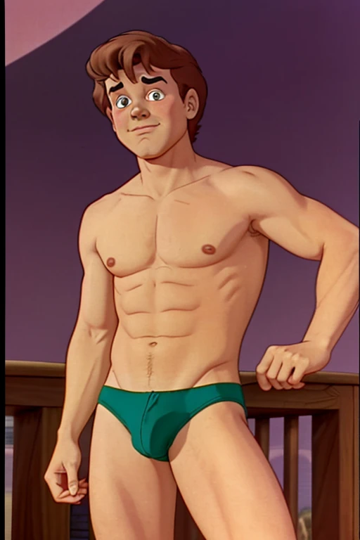 a redhead cartoon character, ((Hes wearing only an underwear)), a young male wizard, 1980s cartoon, animated episode still, Presto (((mad)))