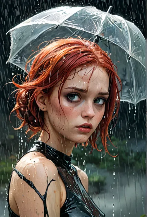 score_9, score_8_up, score_7_up,
1girl mythical mysterious ethereal troubled woman, not quite sane, with red hair, fish flying around her head, rain coming from an umbrella, asymmetrical makeup colors, fishnet top, gothic art, an epic portrayal of delirium...